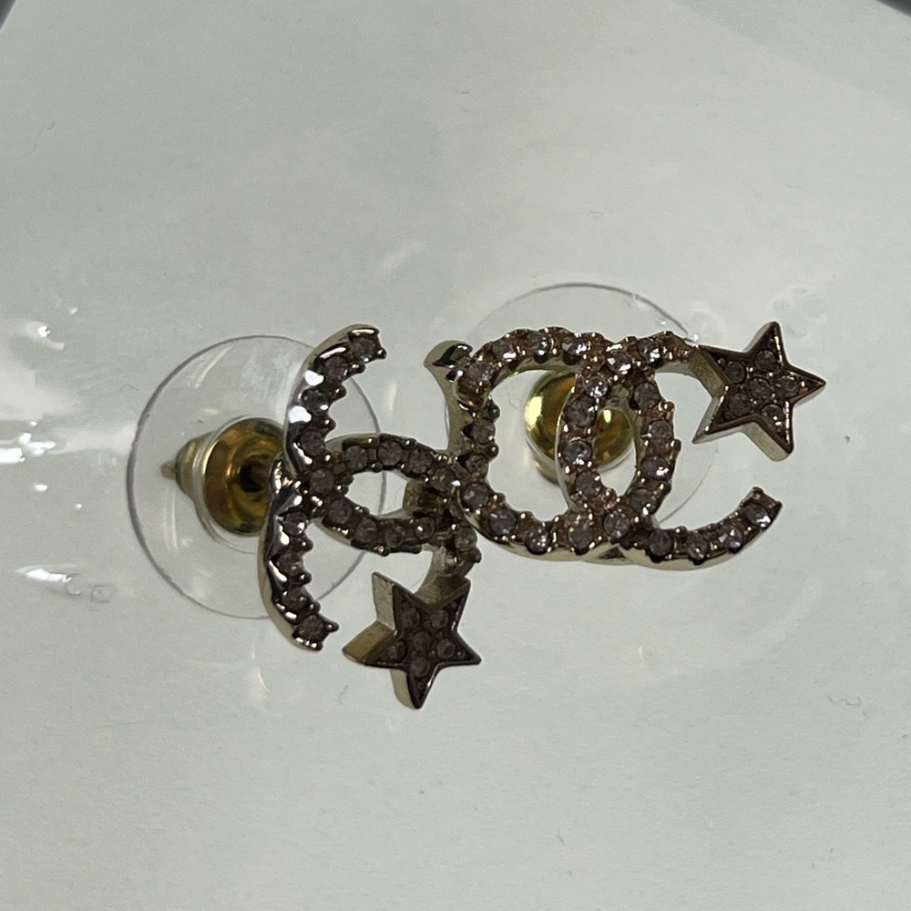 Authentic Chanel CC Star Crystal Stud Earrings - Picture 4 of 6